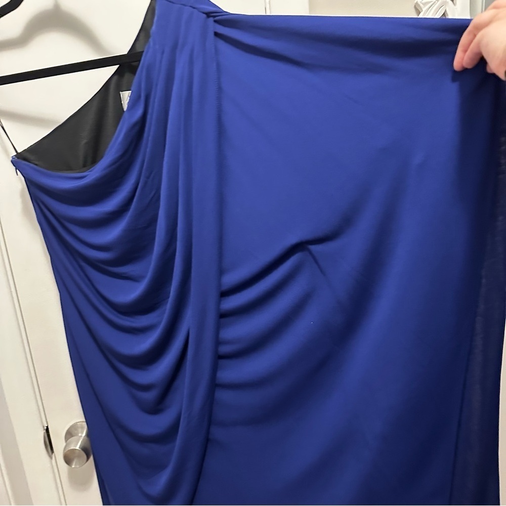 Badgley Mischka Mark & James Royal Blue One Shoulder Drape Mini Dress XS - Picture 5 of 11